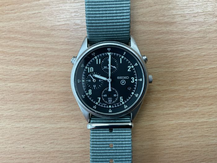 Seiko Gen 2 Pilots Chrono, Date Adjust, RAF Issue, Nato Marks, Sn° 0552, Date 1996, from MOD