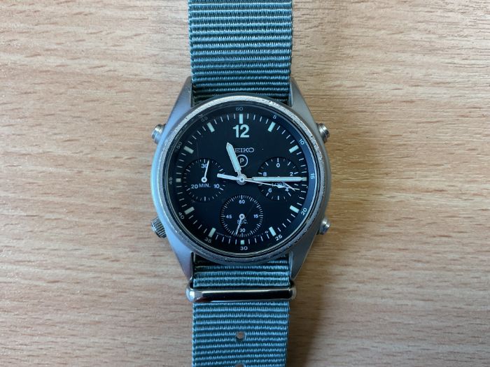 Seiko Gen 1 Pilots Chrono RAF Harrier Force Issue, Nato Marks, Sn° 7087, Date 1988, from MOD