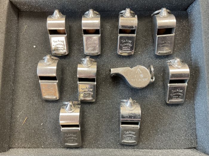 10x Good Condition British Army ACME Thunderer Service Whistles, Broad Arrow Mark from MOD