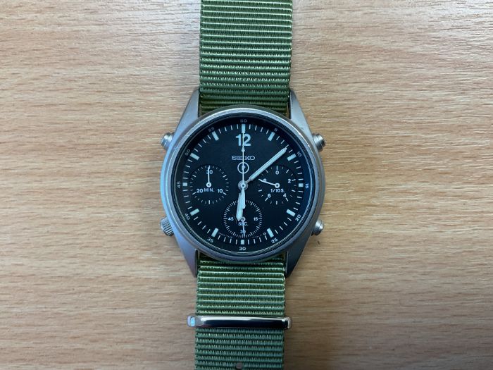 Rare Seiko Gen 1 Pilots Chrono RAF Harrier Force Issue, Nato Marks, Sn° 2119, Date 1984, from MOD