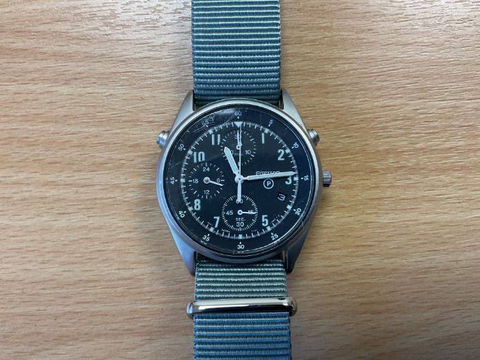 Seiko Gen 2 Date Adjust Pilot Chrono RAF Issue, Nato Marks, Sn° 1071, Date 1997, from MOD