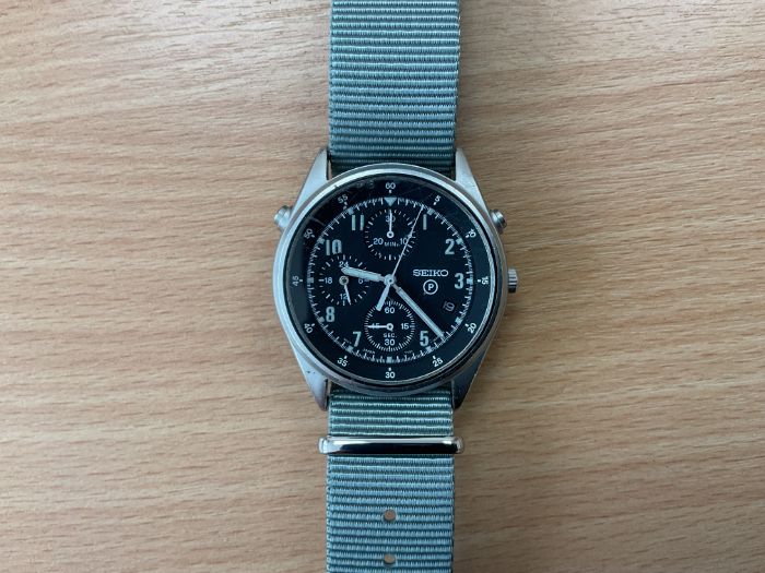 Seiko Gen 2 Pilots Chrono, Date Adjust, Nato Marks, RAF Issue, Sn° 329, Date 1996, from MOD