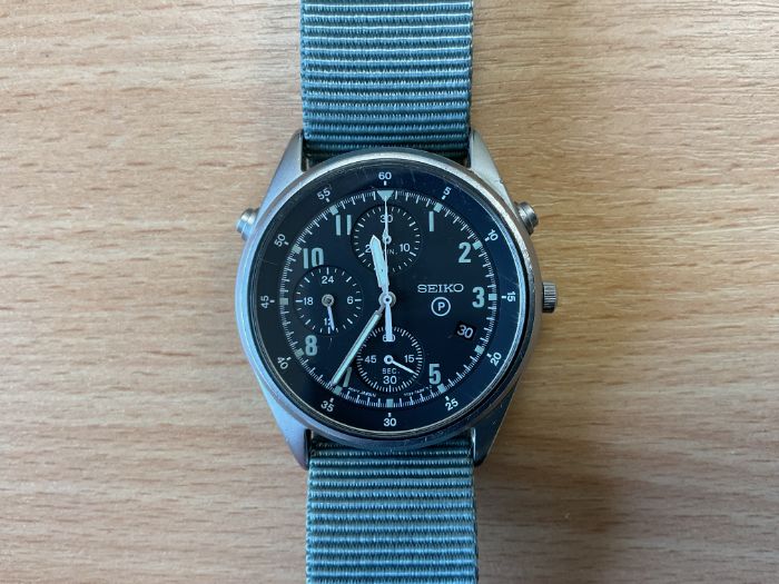 Seiko Gen 2 Pilots Chrono RAF Issue, Date Adjust, Nato Marks, Sn° 398, Date 1996, from MOD