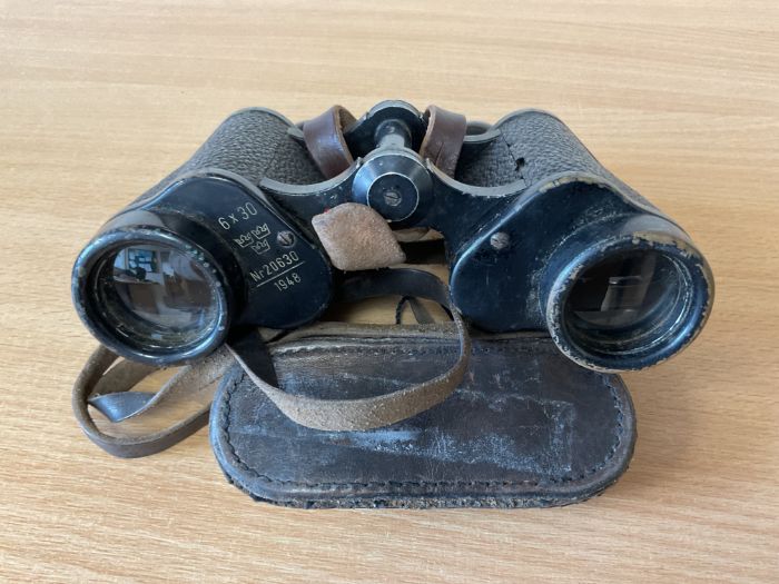 1x Pair of NIFE Binos Military 6x30, Dated 1948, 3 Crowns c/w Lens Cover / Filters in Leather Case
