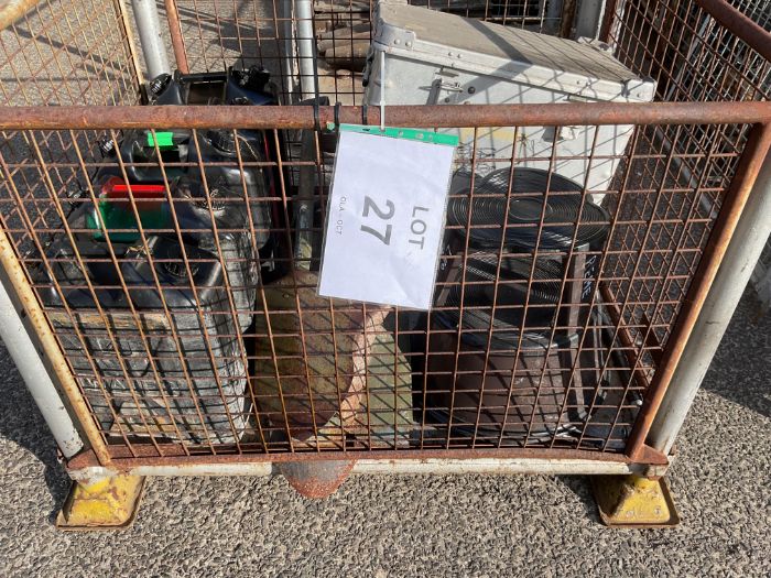 1x Stillage of Water Jerry Cans Zargs Type, Box, Shovels, Etc
