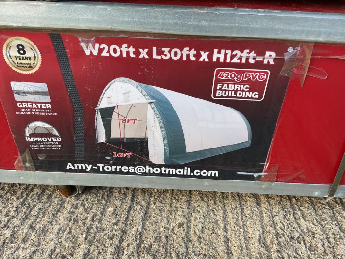 New Unissued Heavy Duty Storage Building 20'W x 30'L x 12' H