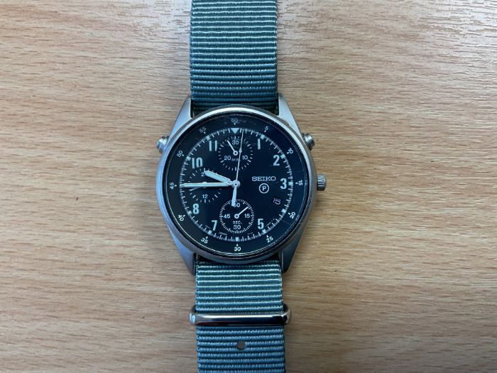 Seiko Gen 2 Pilots Chrono RAF Issue, Date Adjust, Nato Marks, Sn° 947, Date 1996, from MOD