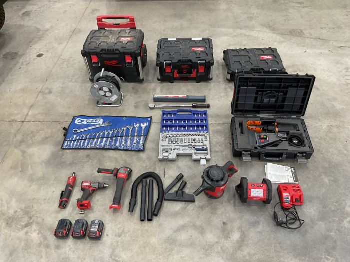 1x Set of Milwaukee Power Tools, Magnetic Drill, Torque Wrench, Spanners etc, Tool Box, from MOD