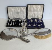 An Edwardian silver dwarf candlestick, 8 cm H, weighted, hallmarked for Asprey & Co. Ltd, 1907