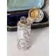 A cased late Victorian silver-cased scent bottle with seaweed etched decoration, flip-top lid, of cy - Image 7 of 7