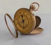 An Edwardian embossed gold-cased fob watch with Arabic numerals, Swiss mechanism, stem-wind,