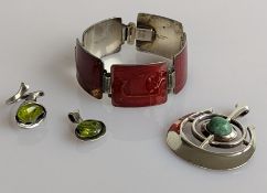 A Bjorn Sigurd Ostern for David Andersen, a Norwegian silver pendant with green cabochon, mark