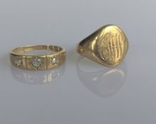 A Victorian three-stone graduated diamond ring on a yellow gold setting, largest diamond approxima