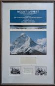 A framed montage celebrating the ascent of Mount Everest by Sir Edmund Hillary and Tenzing Norgay, l