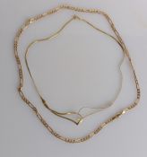A rose gold (clasp yellow gold) fancy-link necklace with lobster clasp, cm, and a yellow gold thin