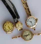 A mid-century ladies manual wristwatch with 18ct yellow gold case, 23mm lug to lug, with original le