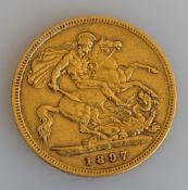 A Victorian gold half sovereign, 1897