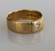 An Art Deco yellow gold gypsy ring with diamond decoration, size T, hallmarked 18ct, 1925, 8g