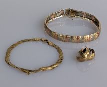 A tri-gold serpentine-link bracelet, 18.5 cm; a similar bi-gold bracelet, 17 cm, slight damage to 