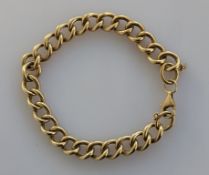 A yellow gold flat curb-link bracelet with lobster clasp, each link hallmarked 9ct, 19 cm, 31.6g
