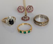 An emerald and diamond ring on an 18ct yellow gold setting, hallmarked, size P, 2.5g