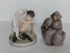 A Royal Copenhagen fawn with goat by Christian Thorsen, model 498 and a Bing & Grondahl