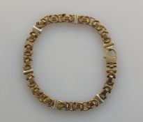 A white, rose and yellow gold fancy-link bracelet with lobster clasp, 21 cm, hallmarked 9ct , 21.2g