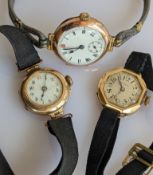 An early 20th century ladies octagonal wristwatch with Arabic numerals in a 14ct gold case
