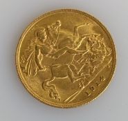 A George V gold half sovereign, 1914