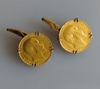 Two Edwardian gold full sovereigns, each 1910, mounted as cufflinks in 9ct yellow gold, 23.4g