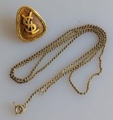 An YSL yellow gold shield earring (no back) and a yellow gold thin neck chain