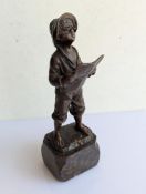 Julius Paul Schmidt-Felling (1835-1920), Boy with Newspaper, patinated bronze on marble base, signed