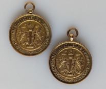 Two early 20th century London (Textile) Athletic & Swimming Association sporting gold medals awarded