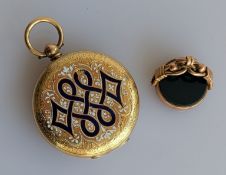A late 19th, early 20th century Swiss gold full-hunter ladies fob watch with embossed and