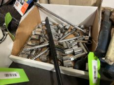 LOT BOX OF ASSORTED WRENCHES AND SOCKETS