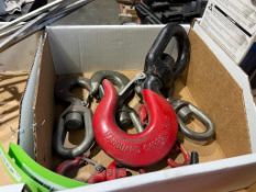 LOT BOX OF ASSORTED CRANE HOOKS AND LIFTING EYES