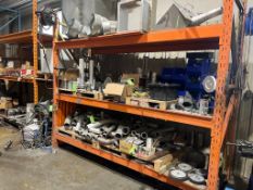 ASSORTED CONTENTS OF RACKING INCLUDING PIPES, FITTINGS, DUCTING, OF ASSORTED SIZES ON ALL THREE LEVE