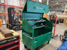 GREENLEE SLANT-TOP TOOL BOX/BIN 48 X 60 X 30IN, WITH ASSORTED CONTENTS CHAIN HOISTS, LIFTING HOOKS,