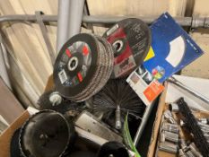 LOT BOX OF ASSORTED ABRASIVES, GRINDING WHEELS, BRUSH BITS