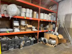 ASSORTED CONTENTS OF RACKING INCLUDING FILTERS, TARPS, PIPES, DUCTING, CONNECTORS, MISC PARTS, NOTE: