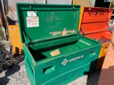 GREENLEE JOB BOX WITH ASSORTED CRANE AND LIFTING HOOKS [OUTSIDE BUILDING 2]