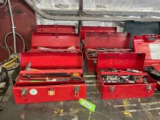 LOT (6) ASSORTED STEEL TOOL BOXES WITH ASSORTED TOOLS OF HAMMERS, SCREW DRIVERS, PLIERS, WRENCHES, S