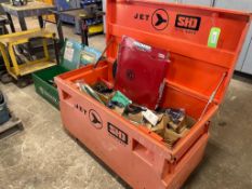 JET SHD SITE SAFE STEEL JOB BOX WITH ASSORTED WELD TOOLS AND CONSUMABLES, WHIP, GLOVES, WELD NOZZLES