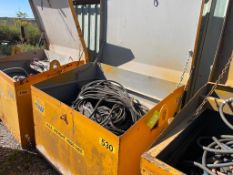 4000 LBS CAPACITY STEEL JOB BOX WITH ASSORTED ELECTRICAL CABLES [OUTSIDE BUILDING 2]