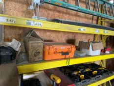 LOT SHELF OF ASSORTED GOODS, MGS GAS METER TESTER, MICROMETER, TESTER [BUILDING 2]