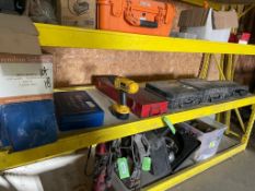 LOT SHELF OF ASSORTED TOOLS, SOCKET SET, DEWALT DRILLS [ BUILDING 2]