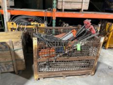 LOT (3) STEEL BINS WITH ASSORTED CHAINS, HOISTS, HOOKS [BUILDING 2]