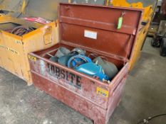 JOBSITE DELTA JOB BOX WITH ASSORTED CONTENTS OF WELD MASKS, BUCKETS, TOOLS, LEVELS [BUILDING 1]