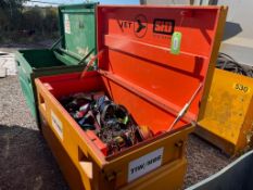 JET SHD SITE SAFE PORTABLE JOB BOX WITH ASSORTED LIFTING CHAINS, STRAPS, HOOKS [OUTSIDE BUILDING 2]