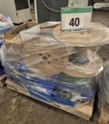 A Pallet of Electrical Fittings and Cables including Control Panels and Switches and Two Drums of